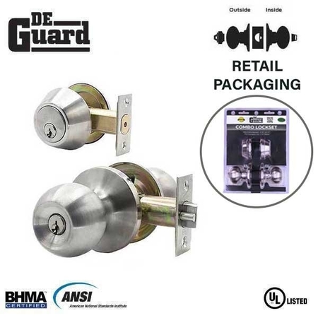 DEGUARD :Premium Entry Combo Lockset - UL Listed - KW1 Keyway - Stainless Steel Finish DBL01-SS-KW1-VP